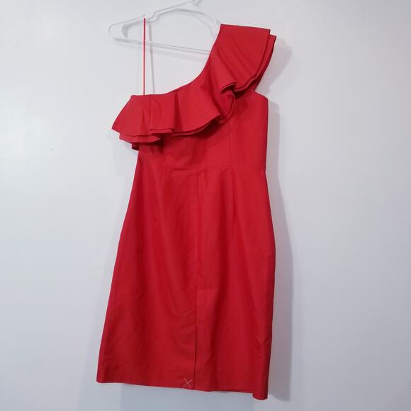 J. Crew size 6T Cotton Silk Ruffle One Shoulder Dress Holiday Christmas Party - Picture 2 of 14